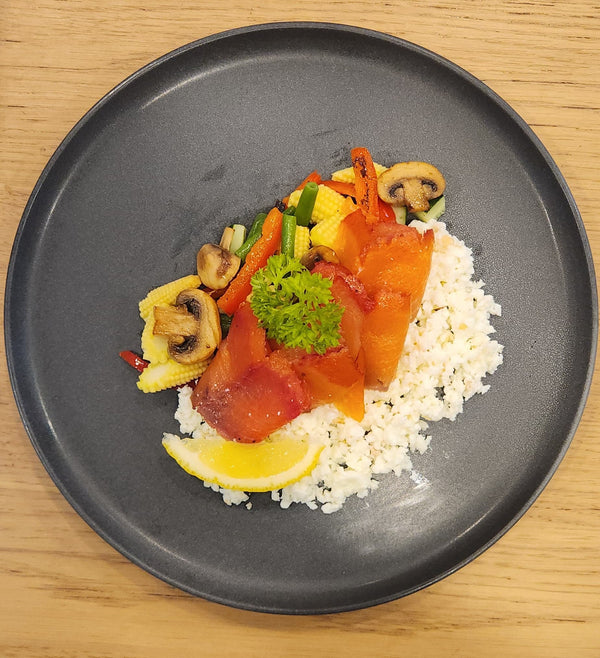 Beetroot Smoked Salmon with Sauté Veg (S)