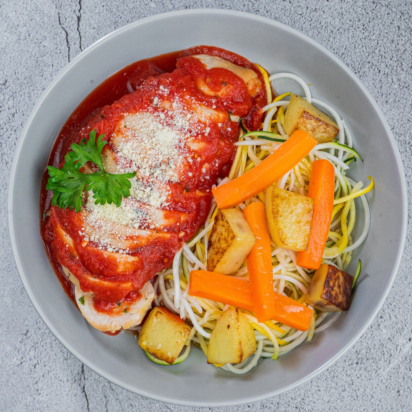 Chicken Parmigiana with Summer roasted veggies(B)