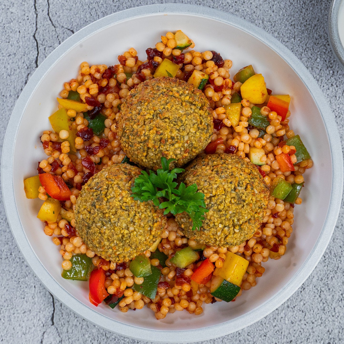 Glazed Falafel Kebab with Spiced Couscous Salad (P)