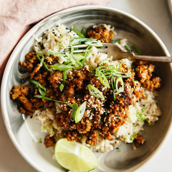 Korean BBQ Chickpea Tempeh with Coconut Rice