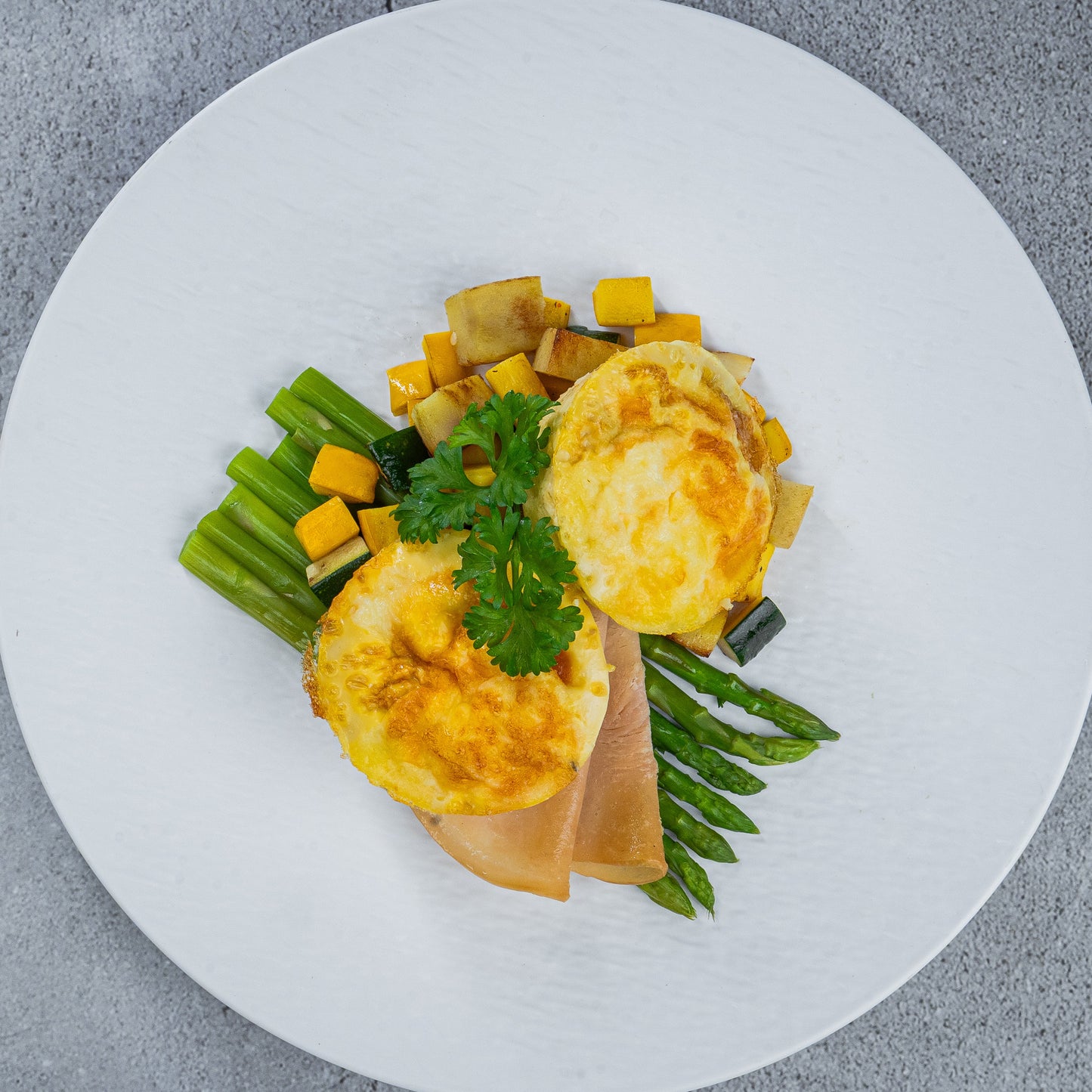 Muffin-Tin Ham cheese Omelet with sautéed veggies(S)