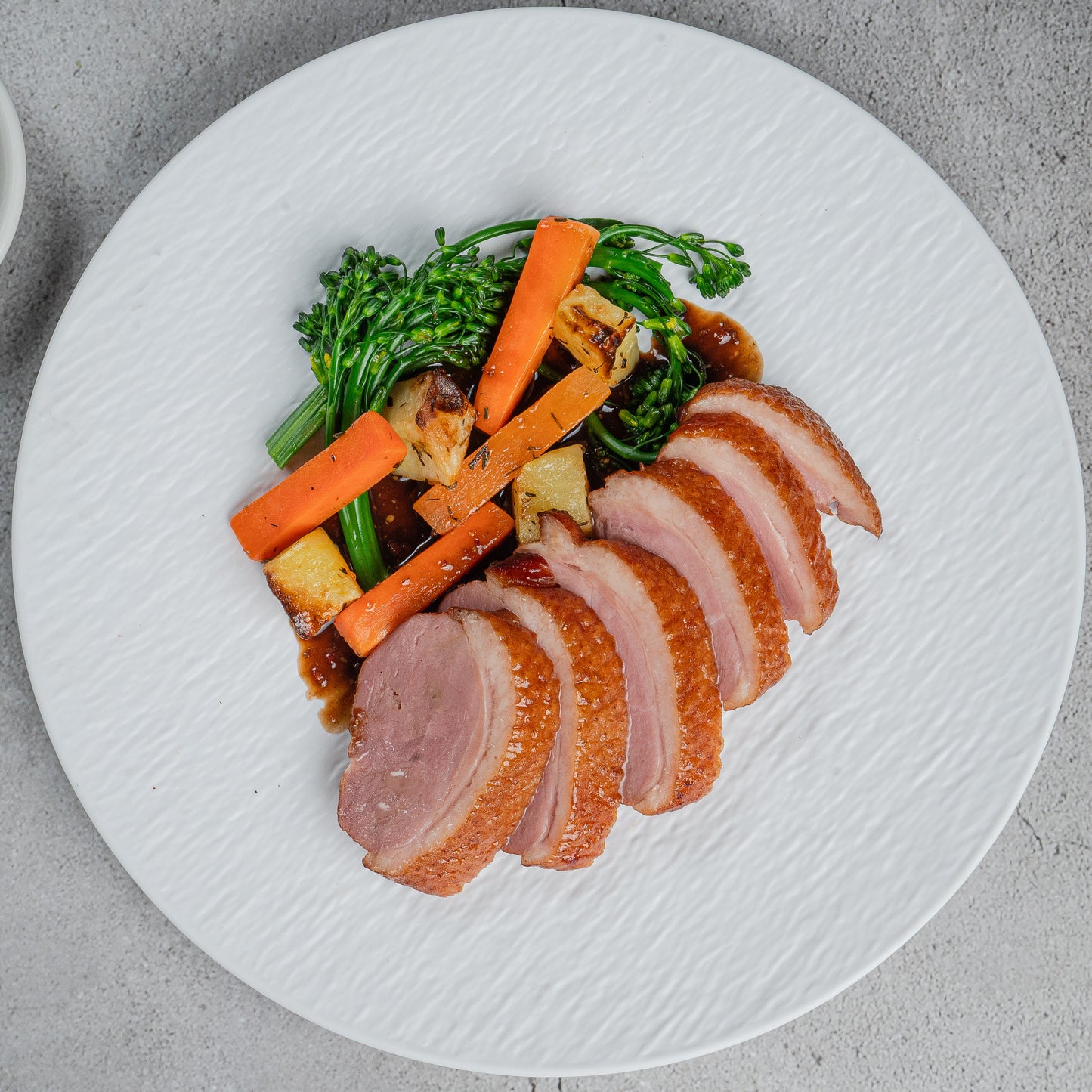 Roasted Smoked Duck breast with Peppercorn Jus(B)