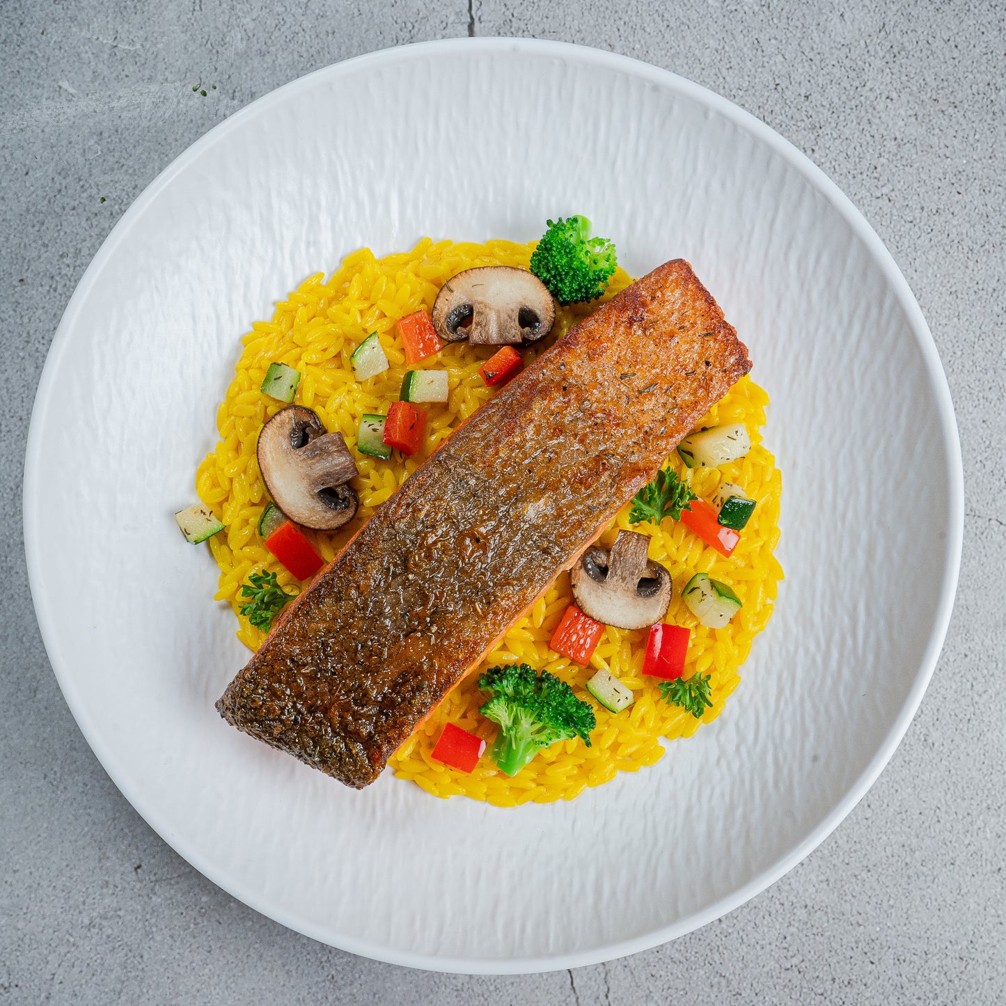 Salmon Mushroom Saffron Risoni Risotto (B)