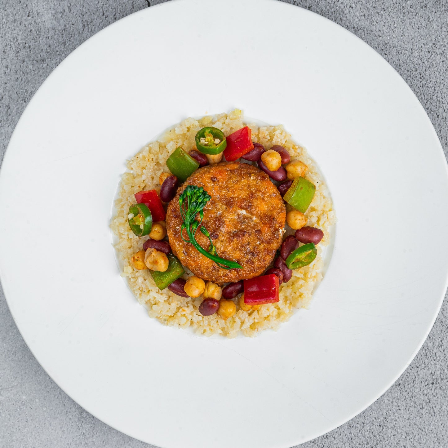 Salmon Patty with Spiced Legumes and Rice Pilaf(S)