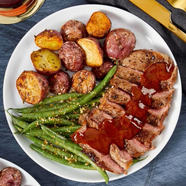 Beef Loin Steak with Roasted Beans and Garlic Potato