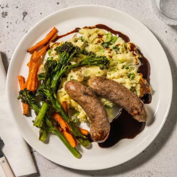 Vegan Bangers 'n' Caramelized Mash