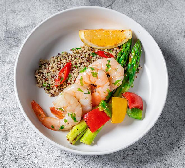 Lemon Garlic Prawns with Quinoa Aglio Olio (S)