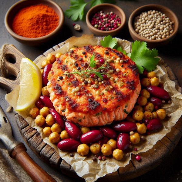 Salmon Patty with Spiced Legumes and Rice Pilaf(B)