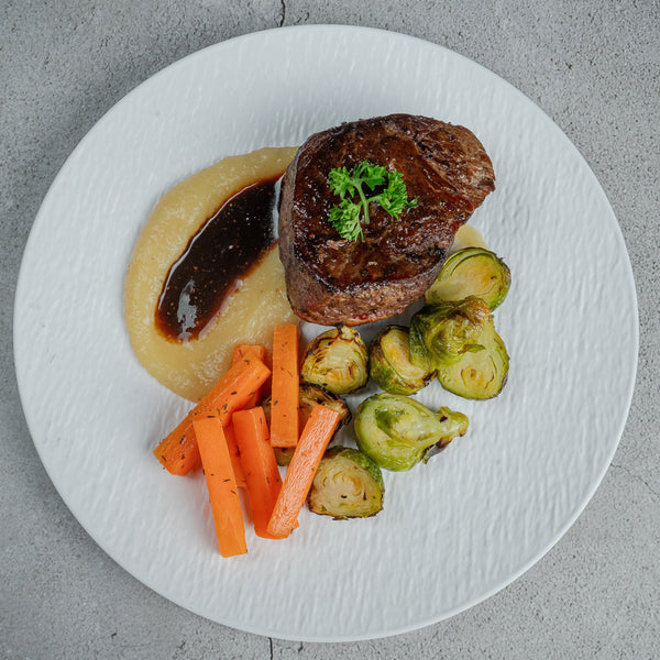 Beef Steak with Potato Leek Mash & Farm Roasted Veggies