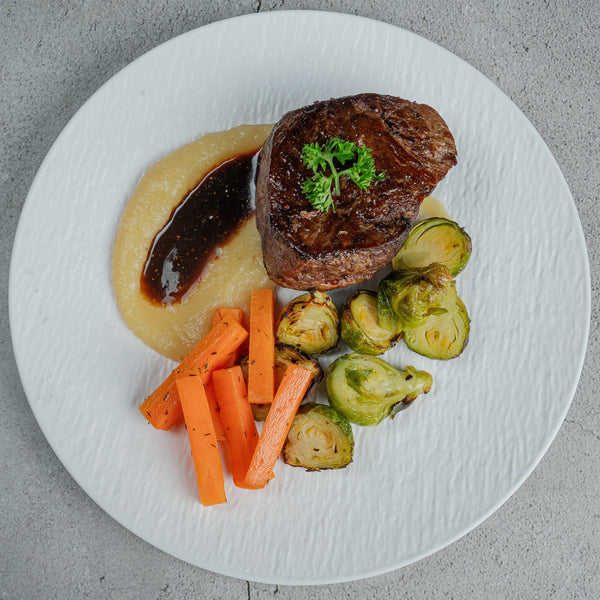 Beef Steak with Potato Leek Mash & Farm Roasted Veggies