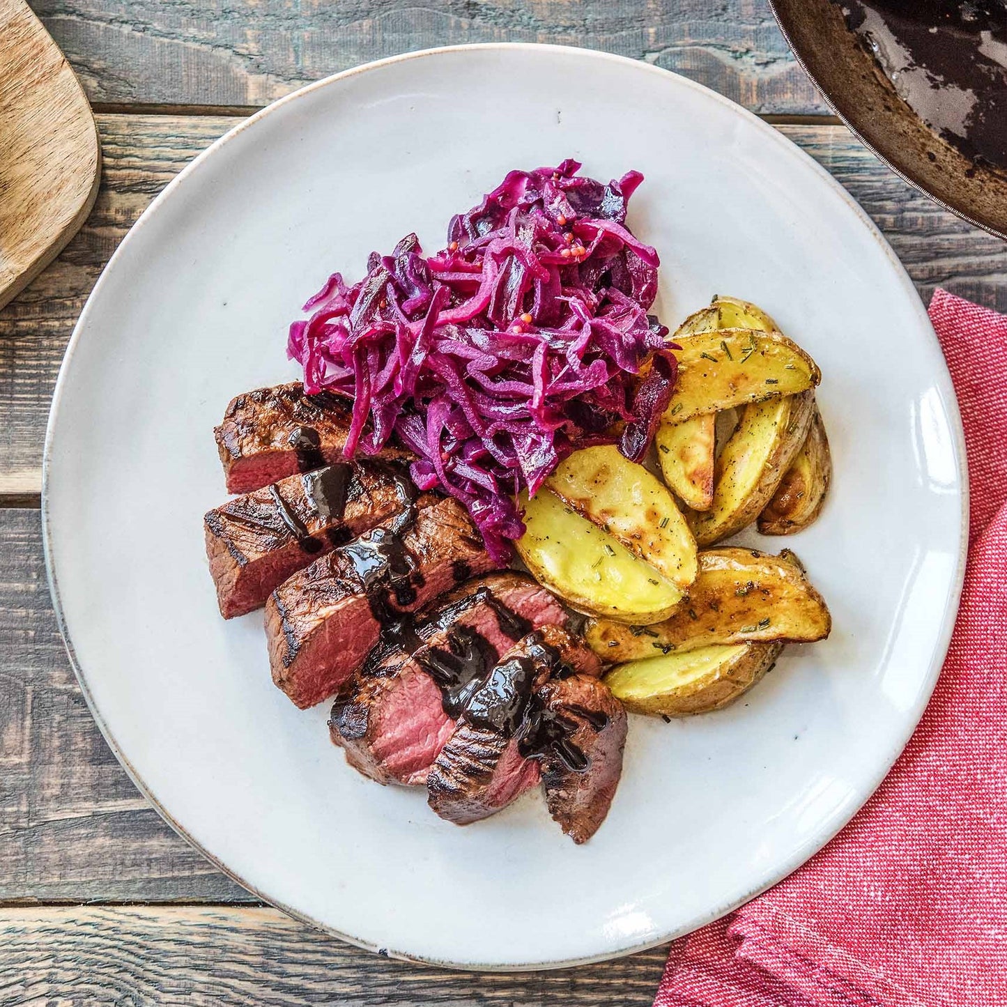 Beef Steak with Truffle Wedges and Asian Slaw(S)