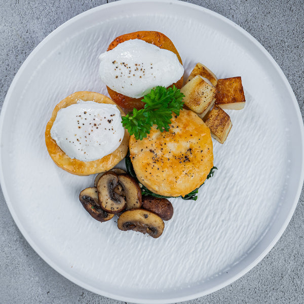 Breakfast Chicken Patty with Poached Eggs