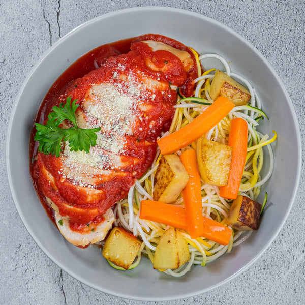Chicken Parmigiana with Summer roasted veggies