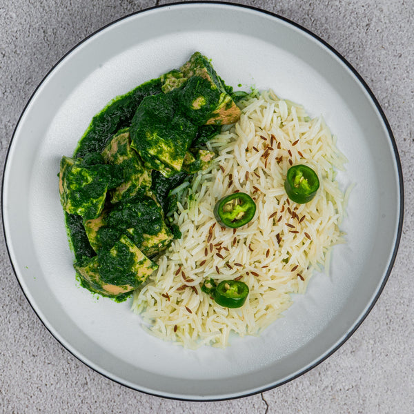 Chicken Spinach curry with cumin pulao