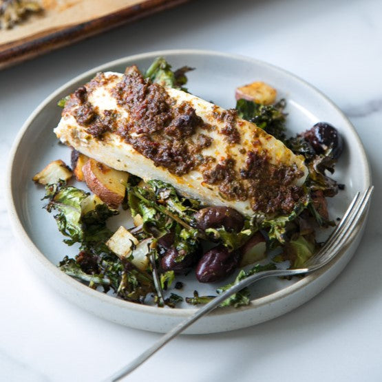 Baked Cod with Tomato Olive Tapenade(S)