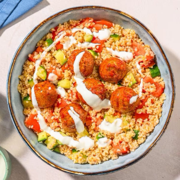 Glazed Falafel Kebab with Spiced Couscous Salad (P)