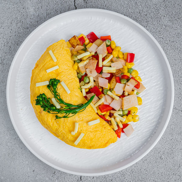 Ham & Cheese Omelet with confetti corn