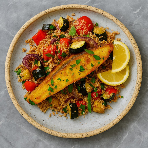 Harrisa Baked Salmon with Couscous Pilaf 