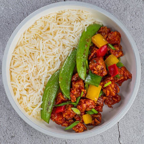 Korean BBQ Chickpea Tempeh with Coconut Rice