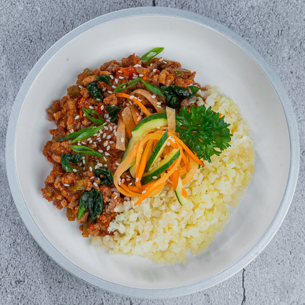 Korean Beef Bowl over cauliflower rice