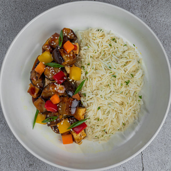 Meat-Less Eggplant Teriyaki Rice Bowl