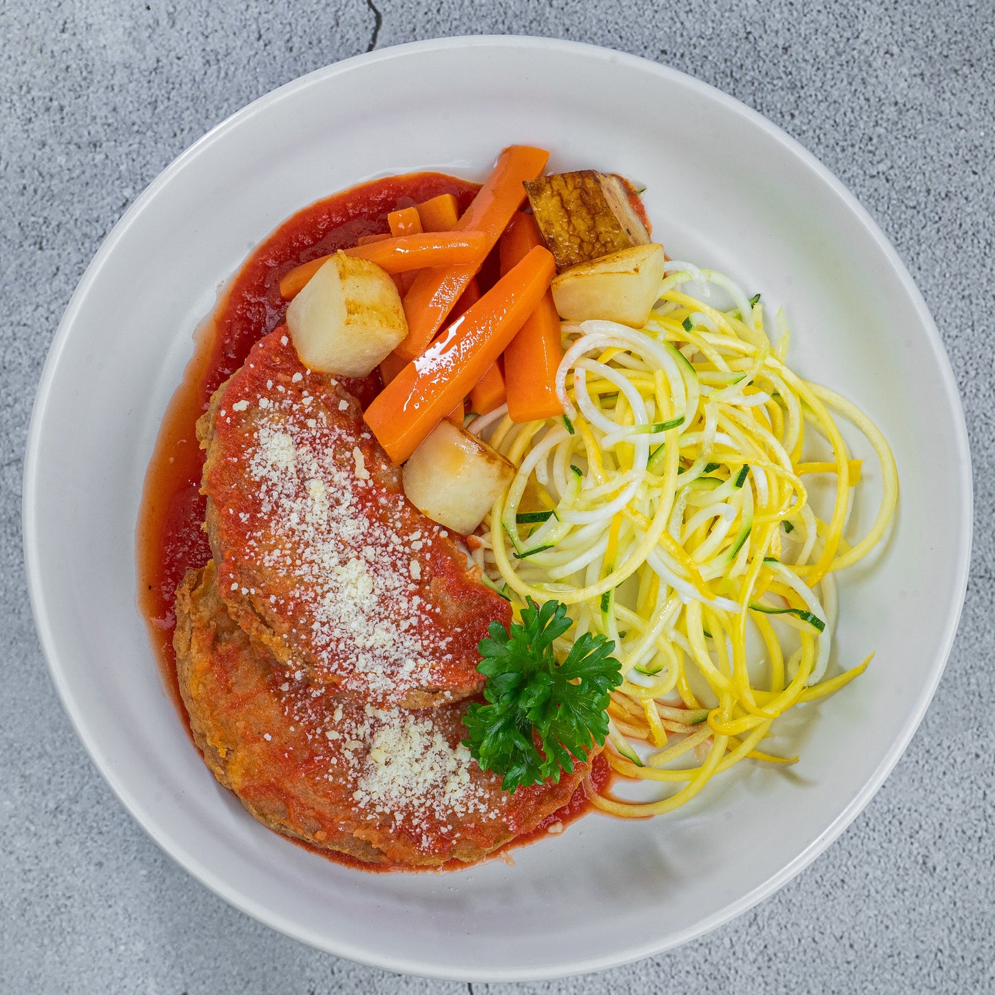 Meat-Less Parmigiana with Summer Roasted Veggies(P)