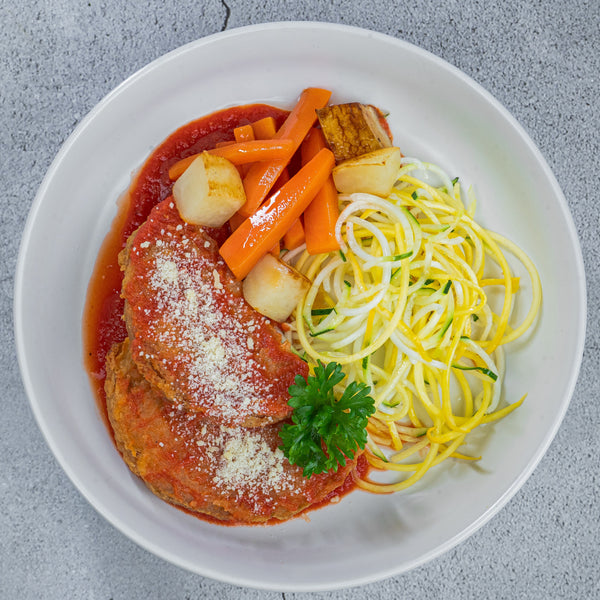 Meat-Less Parmigiana with Summer Roasted Veggies