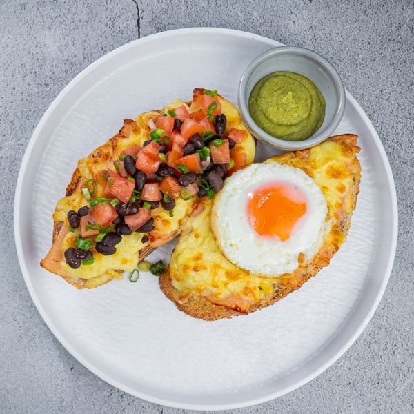 Mexican Molletes with Turkey Ham