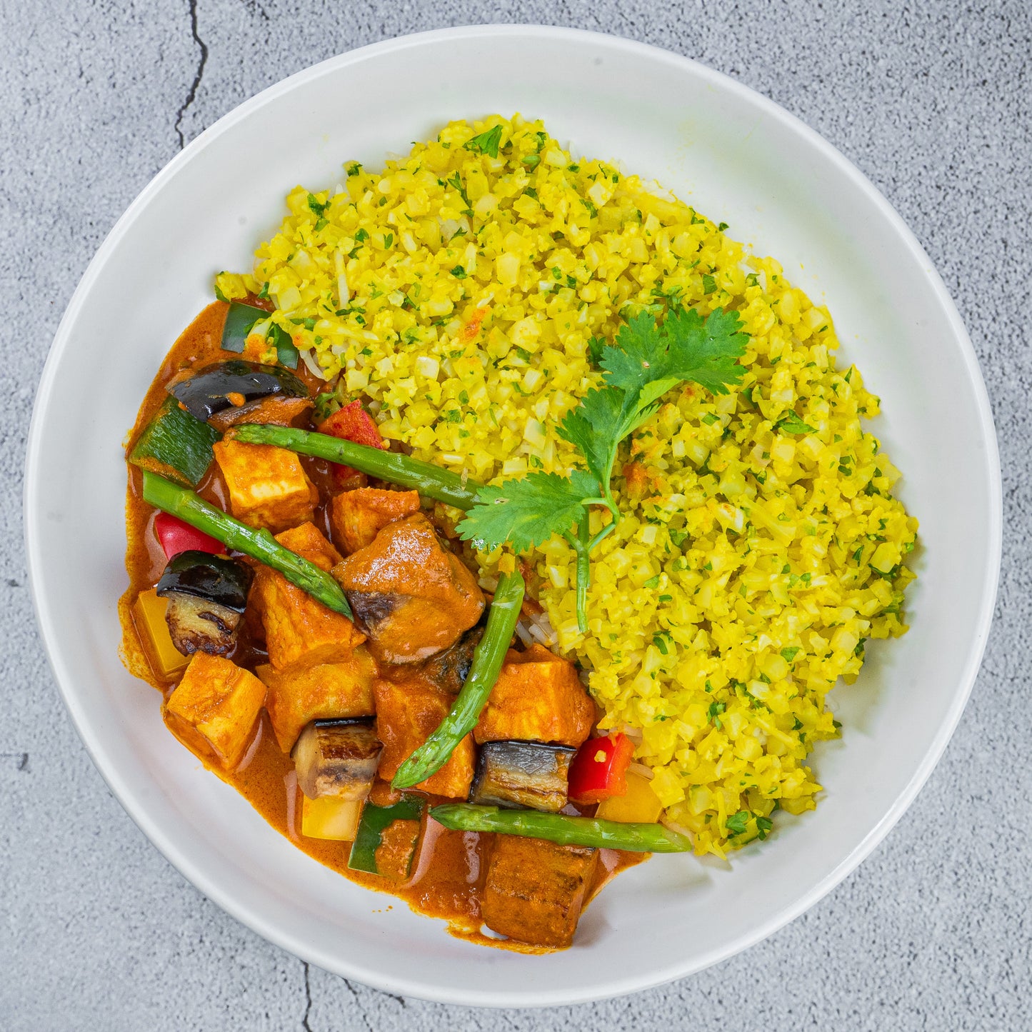 Quorn Eggplant Curry with Cauliflower Rice (P)