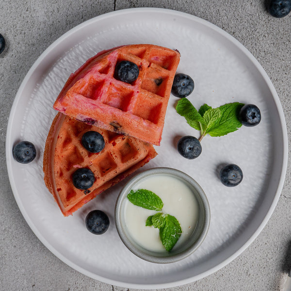 Red Velvet Protein Waffle with Vanilla Yogurt Icing