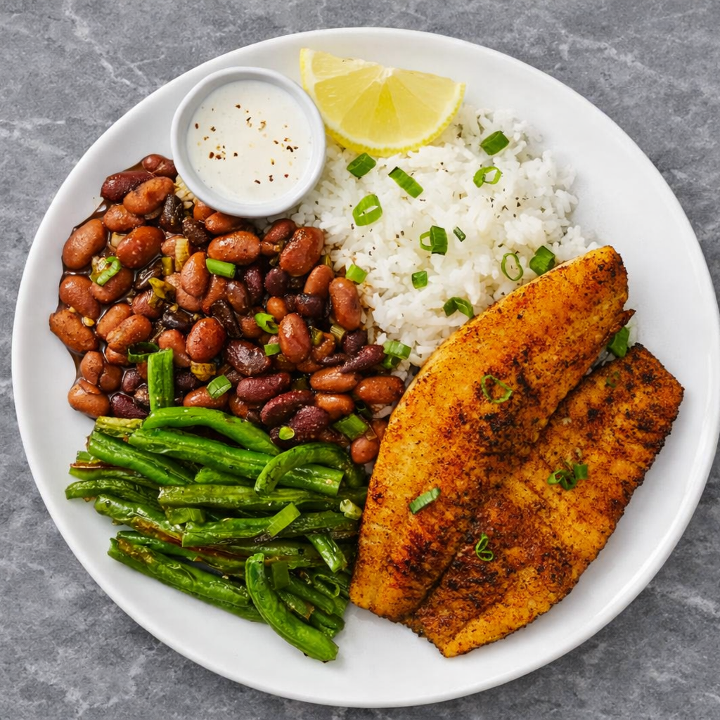 Roasted Paprika Fish with Rice & Beans (B)