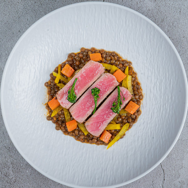Saku Tuna steak with Braised Lentil & Butternut