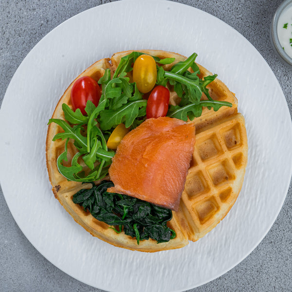 Savoury Zucchini Waffles with Smoked Salmon