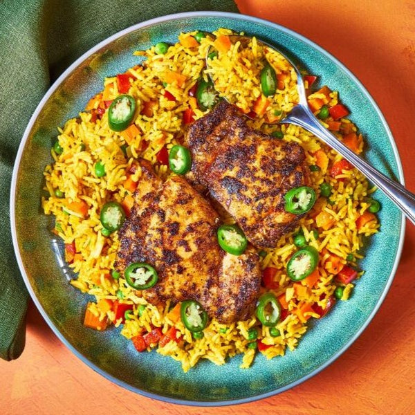 Tunisian spiced Chicken with Golden Rice Pilaf(S)