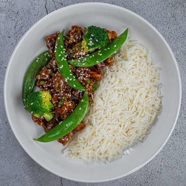 Stir fried Tempeh Teriyaki Rice Bowl 