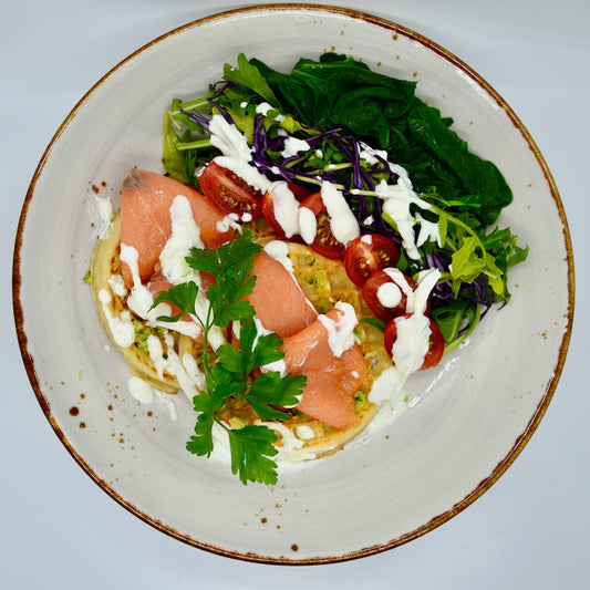 Savoury Zucchini Waffles with Smoked Salmon(B)