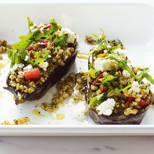 Baked Eggplant on Barley Salad(P)