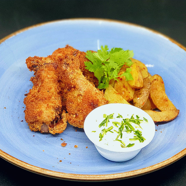 KFC Style Chicken with Potato Wedges and Cacik Sauce(S)