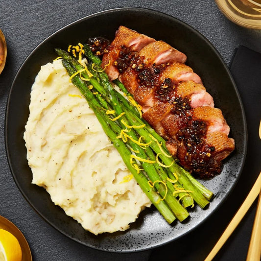 Smoked Duck Breast with Garlic Mash & Citric Peppercorn Jus(S)