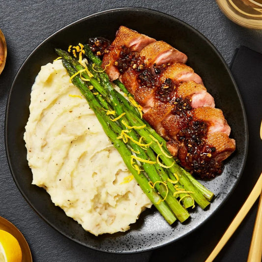 Smoked Duck Breast with Garlic Mash & Citric Peppercorn Jus(B)