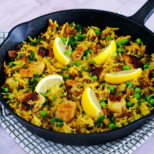 Smoked paprika Paella with Plant based fillet & green pea(P)