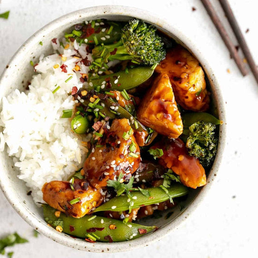 Stir fried Tempeh Teriyaki Rice Bowl (P)