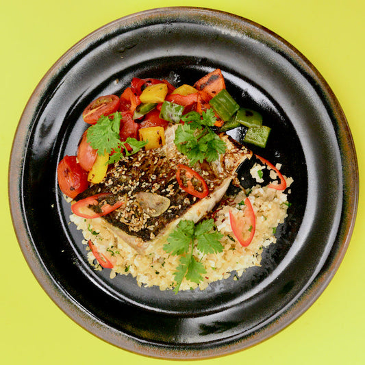 Soy Sesame Seabass with Cauliflower Fried Rice(B)